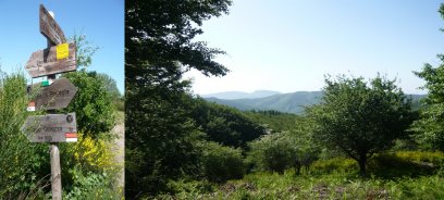 Ons doel voor morgen, De berg La Verna op de achtergrond. Verschillende routewijzers.